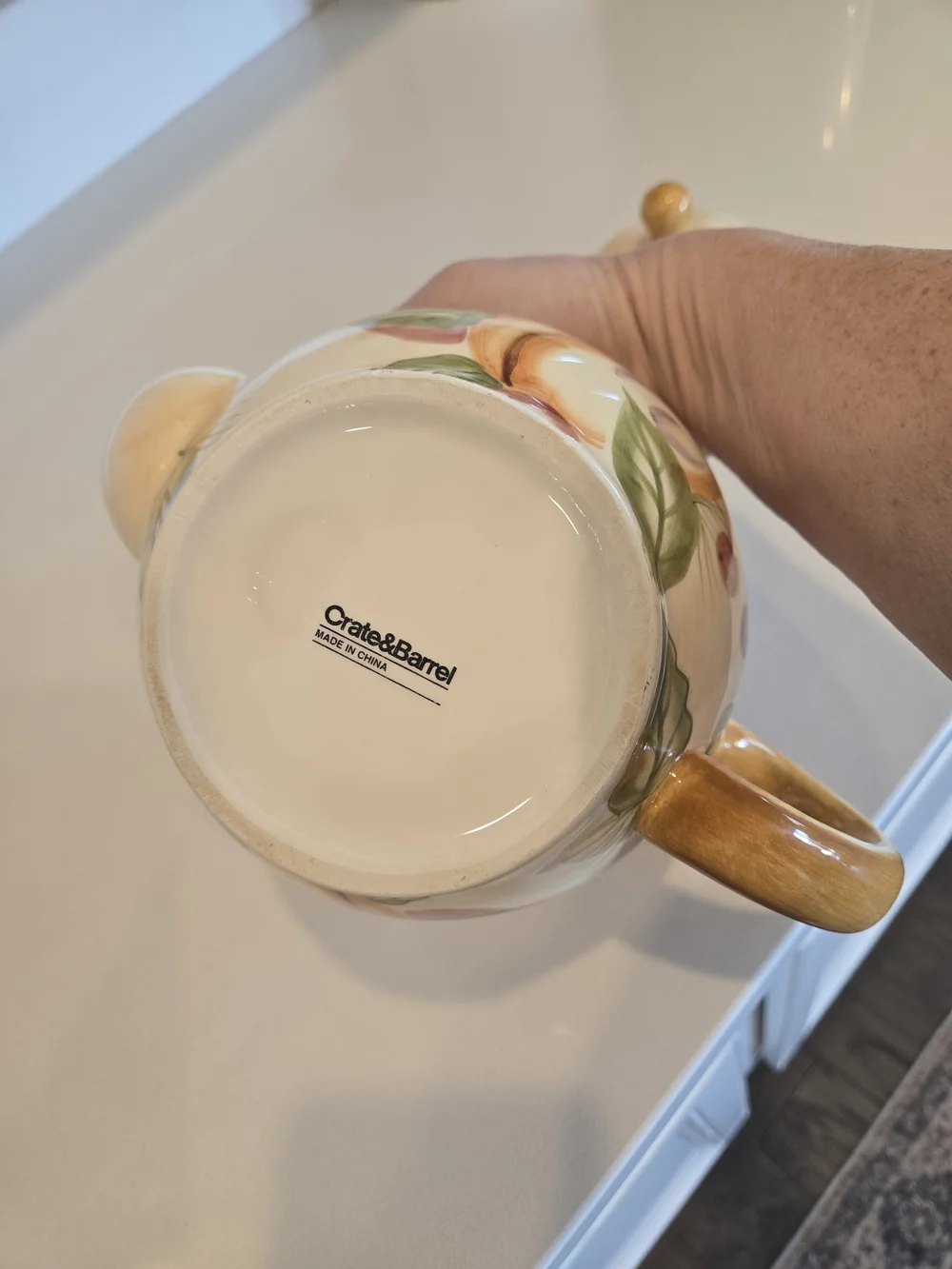 Crate&Barrel Cream Winter Fruits Teapot